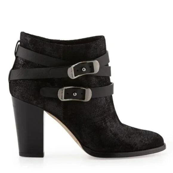 Jimmy Choo Melba Glossy Heel Ankle Boot Bootie Suede Black Round Toe 42 12 - Picture 1 of 11